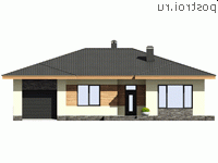 I-170-1P проект одноэтажного дома из пеноблоков с гаражом размером 16 на 14 - вид спереди