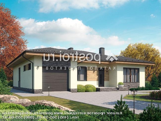 I-170-1P проект одноэтажного дома из пеноблоков с гаражом размером 16 на 14