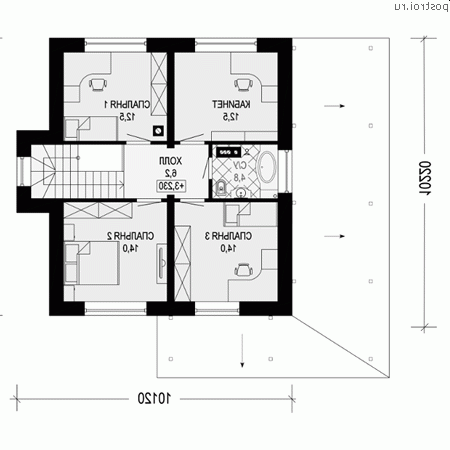 I-171-1P проект двухэтажного дома из пеноблоков размером 10 на 10 - 2-й этаж