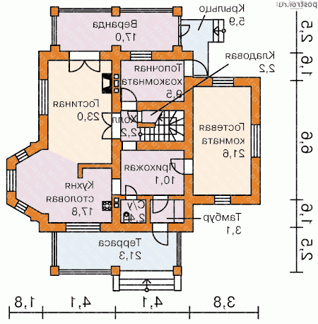 I-206-1P проект двухэтажного дома из пенобетона размером 15 на 14  - 1-й этаж