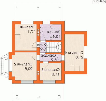 I-206-1P проект двухэтажного дома из пенобетона размером 15 на 14  - 2-й этаж