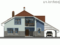 I-207-1P проект одноэтажного коттеджа из пенобетона с мансардой размером 11 на 16 - вид спереди