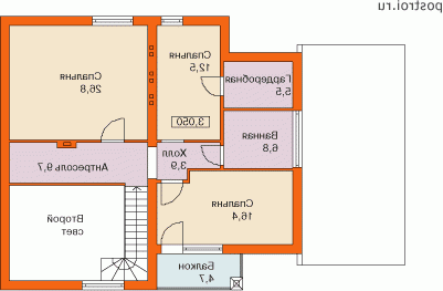 I-207-1P проект одноэтажного коттеджа из пенобетона с мансардой размером 11 на 16 - мансарда