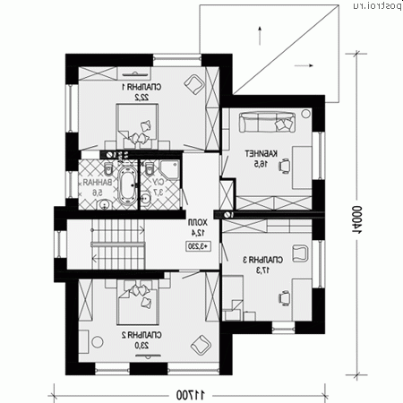I-208-1P проект двухэтажного дома из пенобетона размером 12 на 14  - 2-й этаж