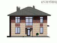 I-208-1P проект двухэтажного дома из пенобетона размером 12 на 14  - вид спереди