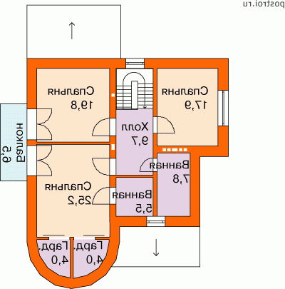I-214-1P проект двухэтажного дома из пенобетона размером 11 на 13  - 2-й этаж