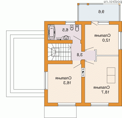 J-138-1P проект двухэтажного дома из газобетона с гаражом размером 9 на 12  - 2-й этаж