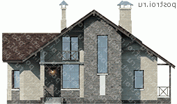 J-175-1P проект одноэтажного дома из пеноблоков с мансардой размером 13 на 12  - вид спереди