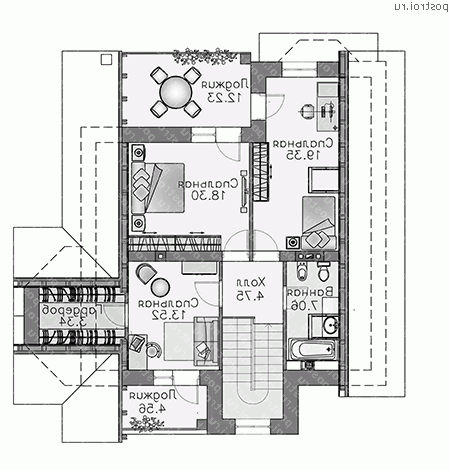 J-175-1P проект одноэтажного дома из пеноблоков с мансардой размером 13 на 12  - мансарда
