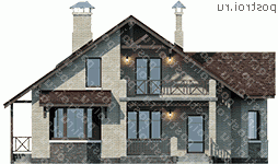 J-175-1P проект одноэтажного дома из пеноблоков с мансардой размером 13 на 12  - вид сзади