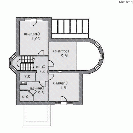 J-182-1P проект двухэтажного дома из пеноблоков размером 14 на 9  - 2-й этаж