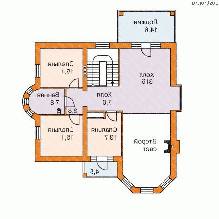 J-252-1P проект двухэтажного коттеджа из пеноблоков размером 12 на 12  - 2-й этаж