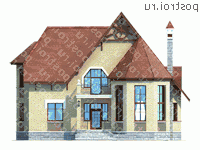 J-252-1P проект двухэтажного коттеджа из пеноблоков размером 12 на 12  - вид спереди