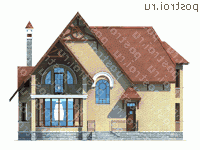 J-252-1P проект двухэтажного коттеджа из пеноблоков размером 12 на 12  - вид сзади