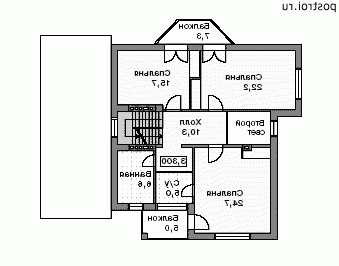 J-279-1P проект двухэтажного дома из пенобетона с цоколем и гаражом размером 11 на 15  - 2-й этаж