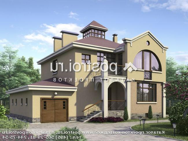 J-279-1P проект двухэтажного дома из пенобетона с цоколем и гаражом размером 11 на 15 