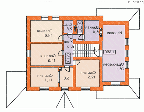 K-207-1P проект двухэтажного дома из пенобетона с гаражом размером 13 на 16  - 2-й этаж