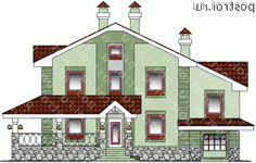 K-207-1P проект двухэтажного дома из пенобетона с гаражом размером 13 на 16  - вид спереди