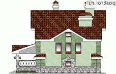 K-207-1P проект двухэтажного дома из пенобетона с гаражом размером 13 на 16  - вид слева