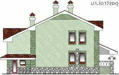 K-207-1P проект двухэтажного дома из пенобетона с гаражом размером 13 на 16  - вид сзади