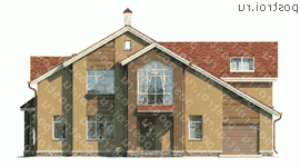 K-216-1P проект двухэтажного коттеджа из пеноблоков с гаражом размером 15 на 17  - вид спереди