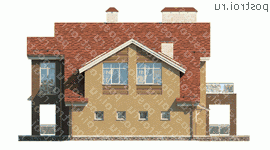 K-216-1P проект двухэтажного коттеджа из пеноблоков с гаражом размером 15 на 17  - вид слева