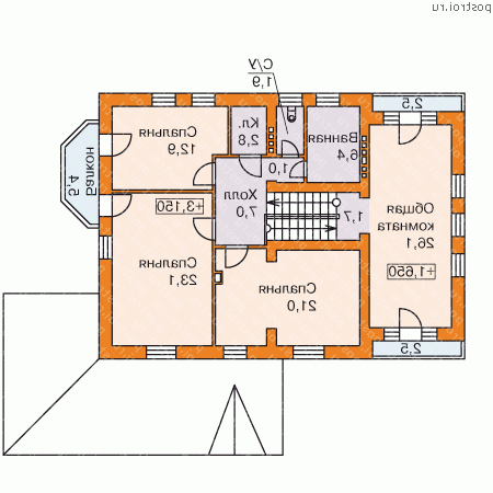 K-217-1P проект двухэтажного дома из пенобетона размером 15 на 16  - 2-й этаж