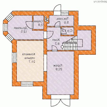 K-230-1P проект двухэтажного дома из газобетона с цоколем и гаражом размером 11 на 11  - цоколь