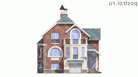 K-230-1P проект двухэтажного дома из газобетона с цоколем и гаражом размером 11 на 11  - вид спереди