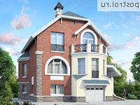 K-230-1P проект двухэтажного дома из газобетона с цоколем и гаражом размером 11 на 11 