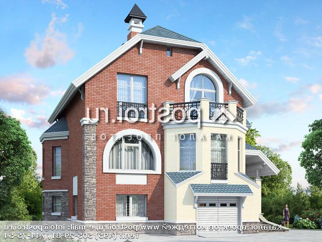 K-230-1P проект двухэтажного дома из газобетона с цоколем и гаражом размером 11 на 11 