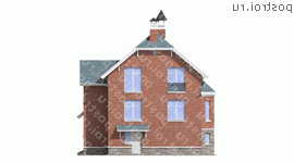 K-230-1P проект двухэтажного дома из газобетона с цоколем и гаражом размером 11 на 11  - вид сзади