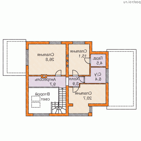 K-236-1P проект двухэтажного дома из газобетона с гаражом размером 11 на 19  - 2-й этаж