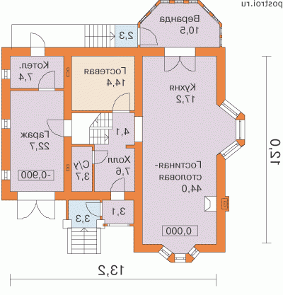 K-239-1P проект двухэтажного дома из газобетона с гаражом размером 12 на 13 - 1-й этаж