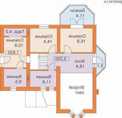 K-239-1P проект двухэтажного дома из газобетона с гаражом размером 12 на 13 - 2-й этаж
