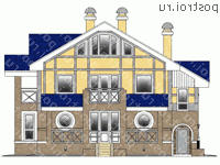 K-251-1P проект двухэтажного дома из газобетона с мансардой размером 12 на 15  - вид спереди