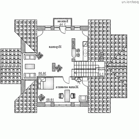 K-251-1P проект двухэтажного дома из газобетона с мансардой размером 12 на 15  - мансарда