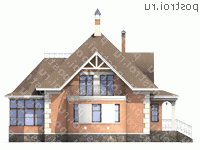 K-256-1P проект двухэтажного коттеджа из пеноблоков с гаражом размером 16 на 14 - вид справа