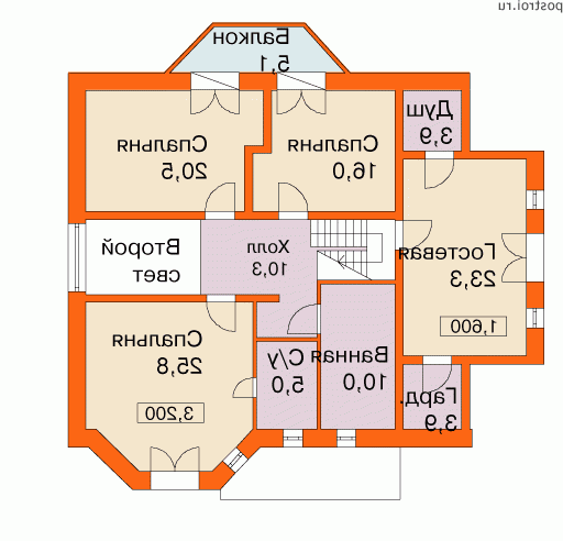 K-277-1P проект двухэтажного дома из пеноблоков с гаражом размером 13 на 14  - 2-й этаж