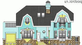 K-279-1K проект двухэтажного дома из кирпича с цоколем и гаражом размером 15 на 18  - вид спереди