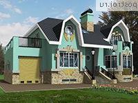 K-279-1K проект двухэтажного дома из кирпича с цоколем и гаражом размером 15 на 18 