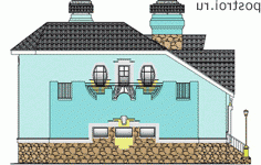 K-279-1K проект двухэтажного дома из кирпича с цоколем и гаражом размером 15 на 18  - вид справа