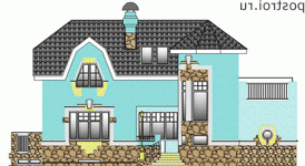 K-279-1K проект двухэтажного дома из кирпича с цоколем и гаражом размером 15 на 18  - вид сзади