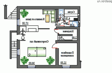 K-290-1P проект двухэтажного дома из пеноблоков с цоколем и гаражом размером 13 на 16  - цоколь
