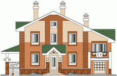 K-290-1P проект двухэтажного дома из пеноблоков с цоколем и гаражом размером 13 на 16  - вид спереди