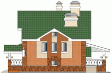 K-290-1P проект двухэтажного дома из пеноблоков с цоколем и гаражом размером 13 на 16  - вид слева