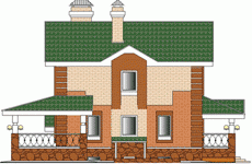 K-290-1P проект двухэтажного дома из пеноблоков с цоколем и гаражом размером 13 на 16  - вид справа