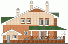K-290-1P проект двухэтажного дома из пеноблоков с цоколем и гаражом размером 13 на 16  - вид сзади
