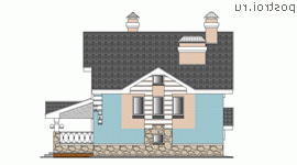 K-292-1P проект двухэтажного дома из пеноблоков с цоколем и гаражом размером 10 на 14  - вид слева