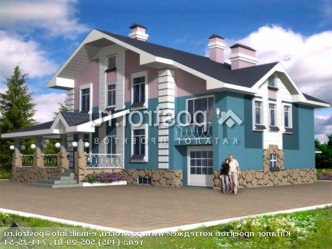 K-292-1P проект двухэтажного дома из пеноблоков с цоколем и гаражом размером 10 на 14 